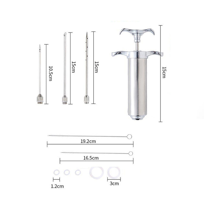 Stainless Steel Spice Syringe Set BBQ Meat Sauce Injector Kitchen Tools (B)