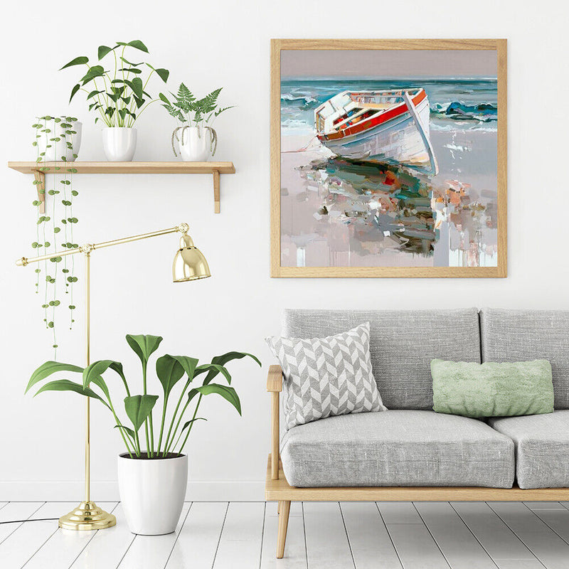 Beach Boat Oil Paint By Numbers Kit DIY Acrylic Painting on Canvas Frameles