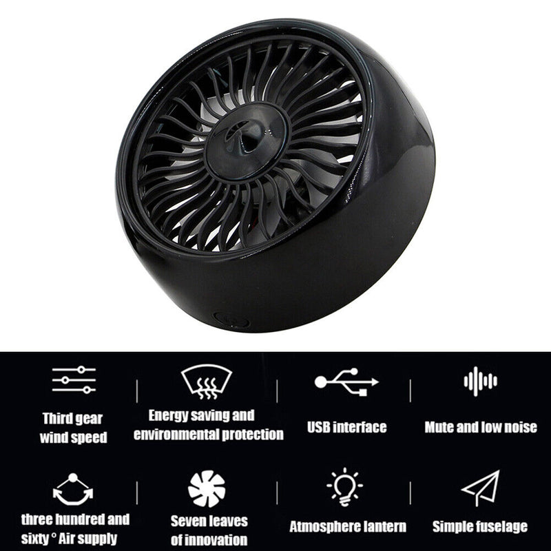 Car Fan 3-Speed 7-Blade USB Air Vent Clip Fan for 12V 24V Vehicle (Black)