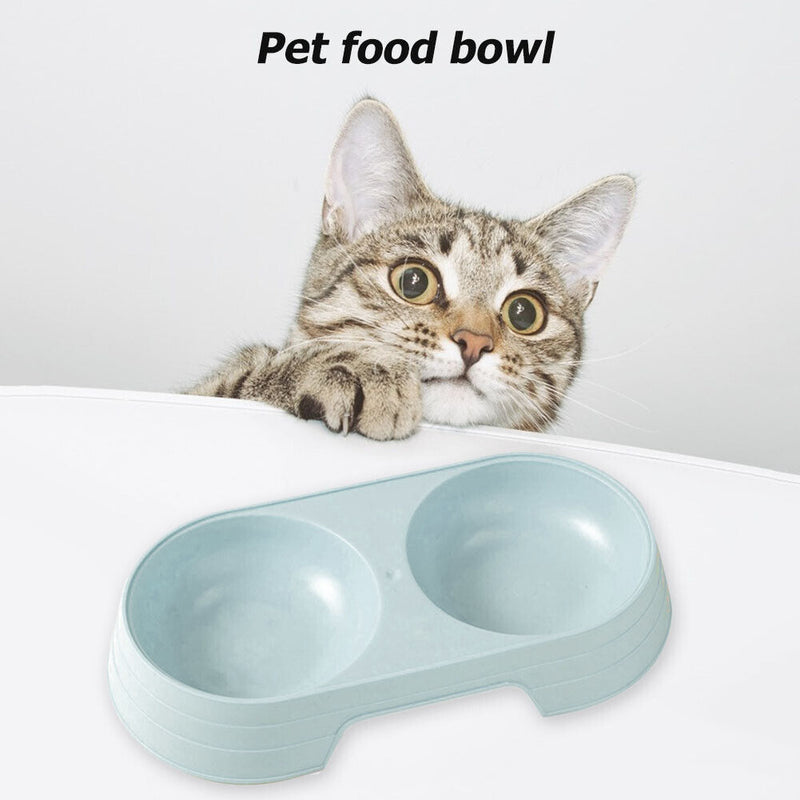 Plastic Feeding Double Bowl 2 in 1 Puppy Cat Food Water Container (Blue) Newly