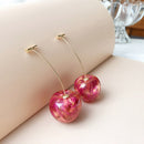 Korean Cherry Long Drop Earrings Women Sweet Fruit Dangle Earrings (Red) Newly