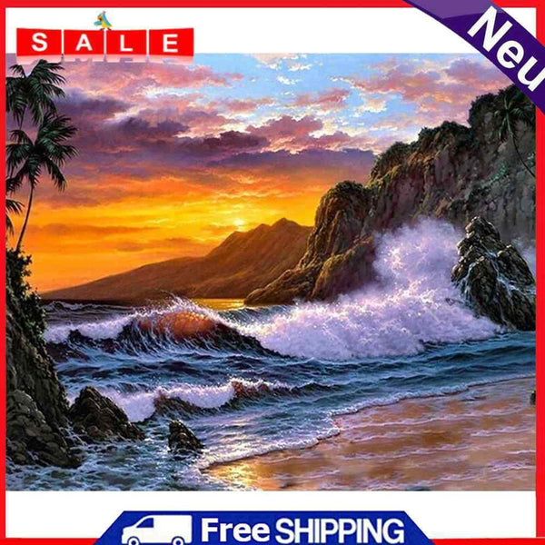 Painting By Numbers DIY Seaside Sunset Canvas Oil Art Picture for Home Decor Kit