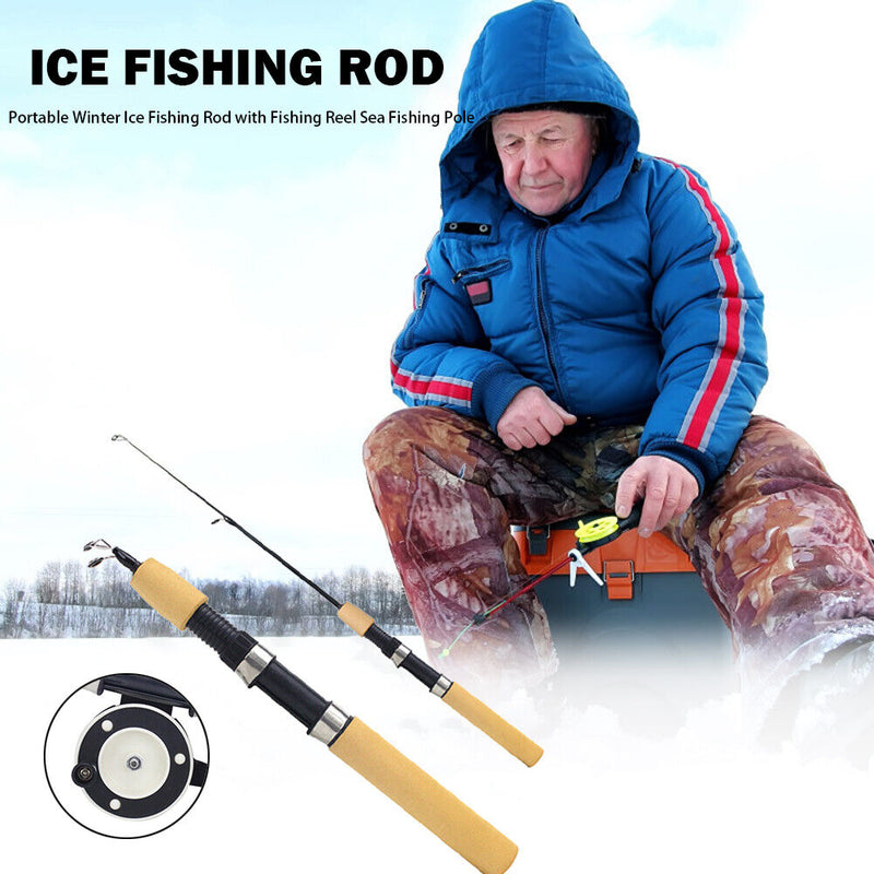 Portable Winter Ice Fishing Rod with Fishing Reel Sea Fishing Pole (0.6m) Newly