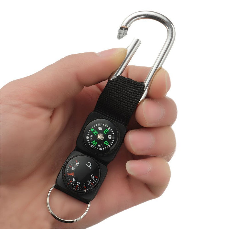 W Keychain Mini Carabiner Hanger Key Ring Compass Thermometer Carabiner