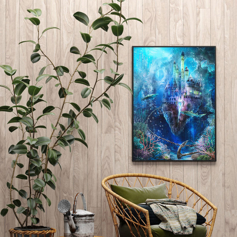 Underwater Castle Oil Paint By Numbers Kits Canvas Picture Wall DIY Crafts