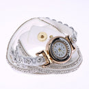 Duoya Leather Bracelet Watch Rhinestone Quartz Bracelet Watch (White)