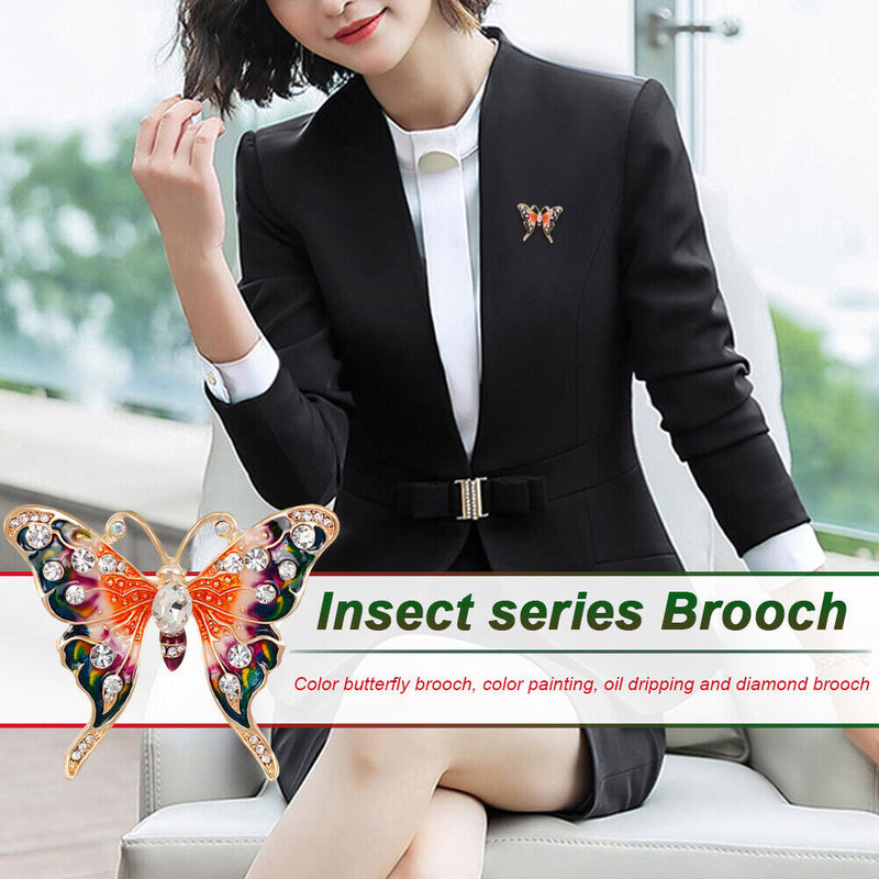 Colorful Butterfly Brooches Rhinestone Pins Men Women Enamel Lapel Badge Jewelry