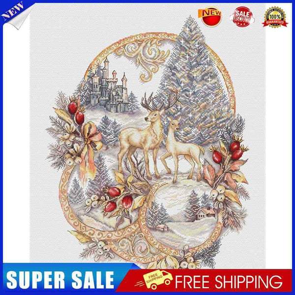 Partial Cross Stitch 11CT DIY Christmas Reindeer Printed Embroidery Kit Handmade