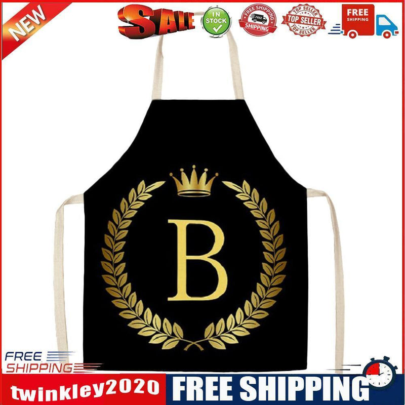 Letter B Printed Linen Apron Kitchen Waterproof Home Cooking Bibs (82X68CM)