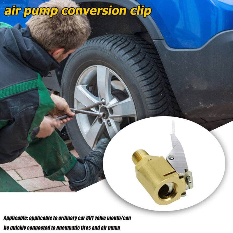 8mm Brass Car Tire Air Chuck Inflator Pump Valve Clip Clamp Connector Adapter