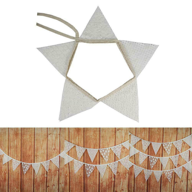 1* White Cotton Lace Flag Banner Bunting Pennant For Wedding Deco Birthday C8N3