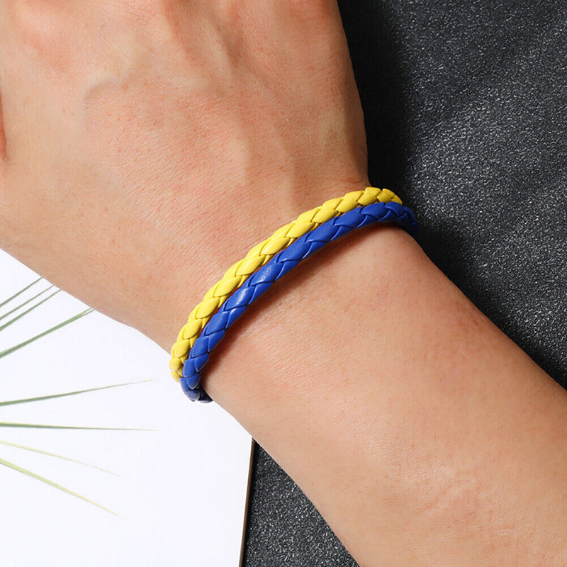 Fashion Ukraine Bracelets Braided Woven Leather Blue Yellow Ukrainian Wristband