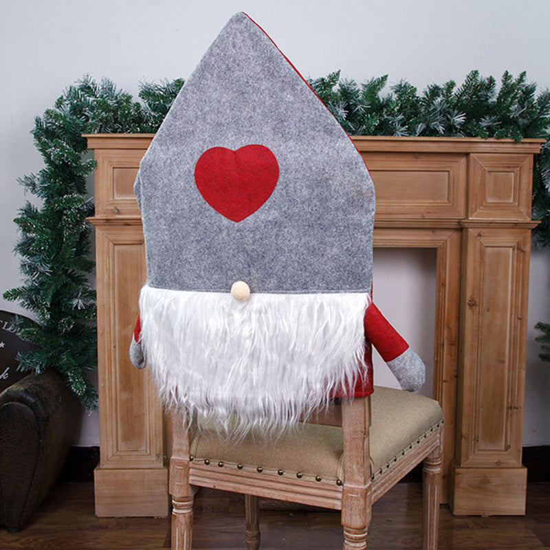 Christmas Chair Covers Plush Santa Love Heart Pointed Hat Cover (Grey)