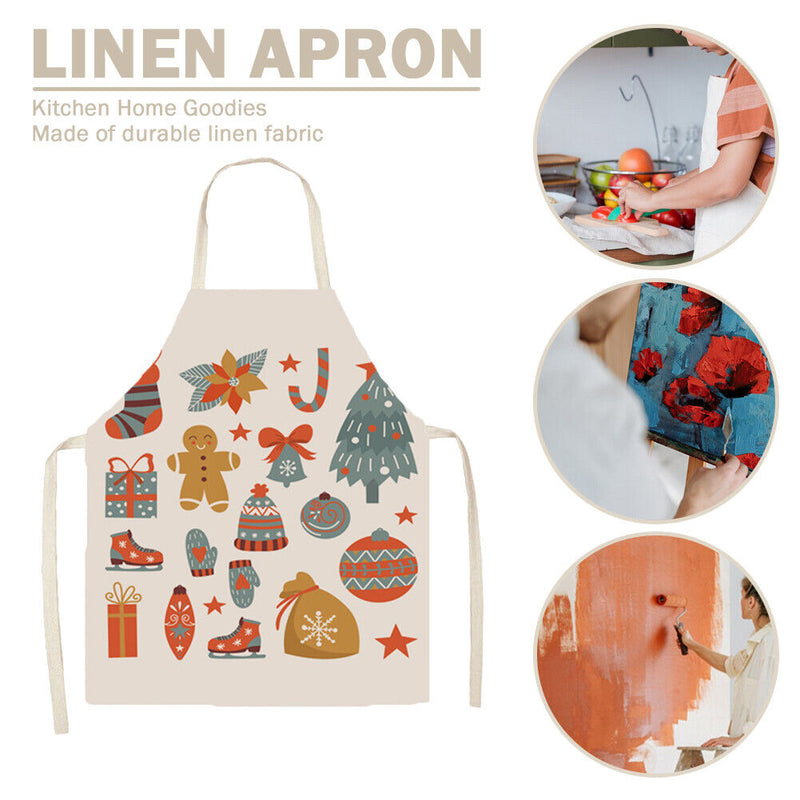 Christmas Printing Kitchen Cotton Linen Apron for Kids Home Cooking Baking Bibs