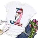 Independence Day Print Flamingo Tea T-Shirt (White XL)