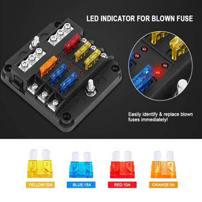 YJ-FB014 Terminal Block Holder Case 6 Ways Blade Fuse Box with Indicator Li