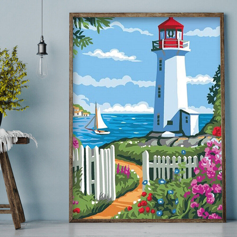 Lighthouse Oil Paint by Numbers Hand Painted Frameless Picture Home Ornament Kit