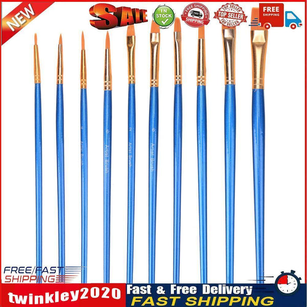 10pcs Blue Watercolor Gouache Paint Brushes Nylon Hair Painting Brush Set Newly