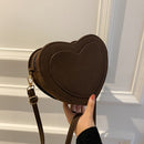 Women Retro Scrub PU Shoulder Bag Heart Shape Crossbody Bags (Dark Brown)