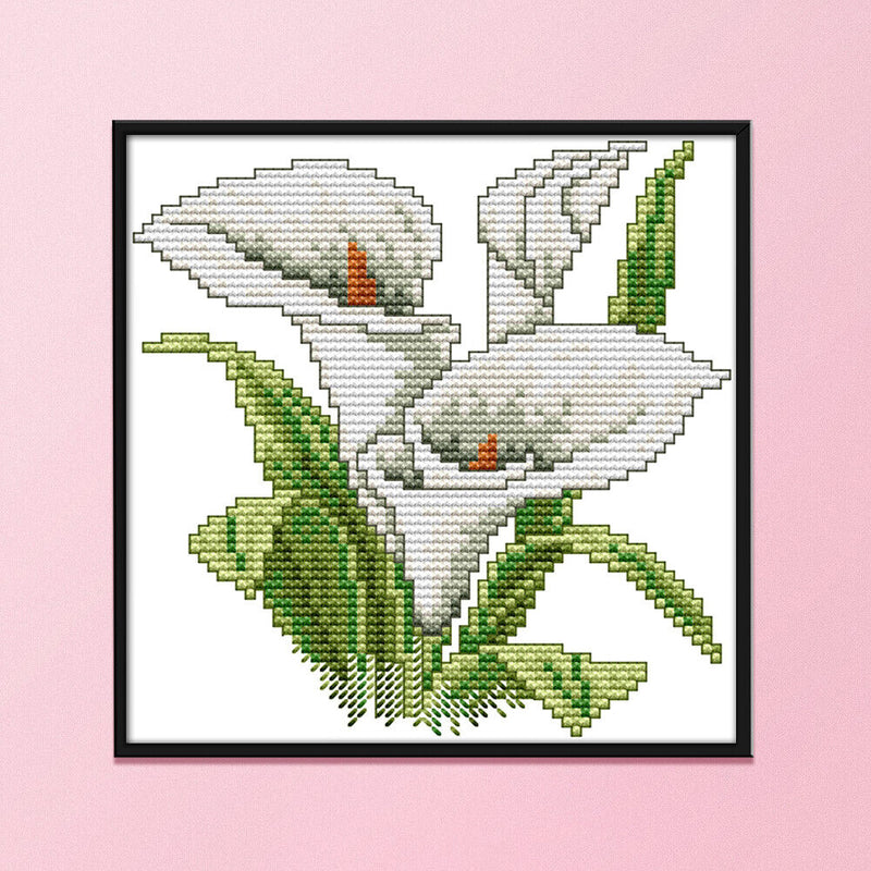 17x17cm Needlework Kit DIY Cross Stitch 14CT Stamped (H453 White Flower)