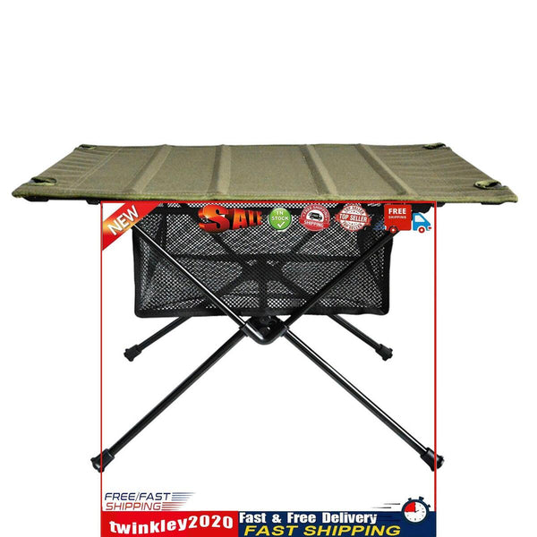 Outdoor Folding Table Net Pocket Coated Oxford Cloth Desk (Army Green) Newly