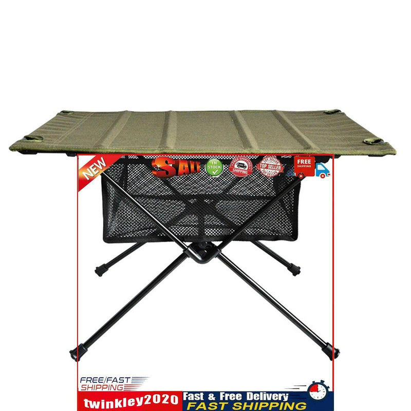 Outdoor Folding Table Net Pocket Coated Oxford Cloth Desk (Army Green) Newly
