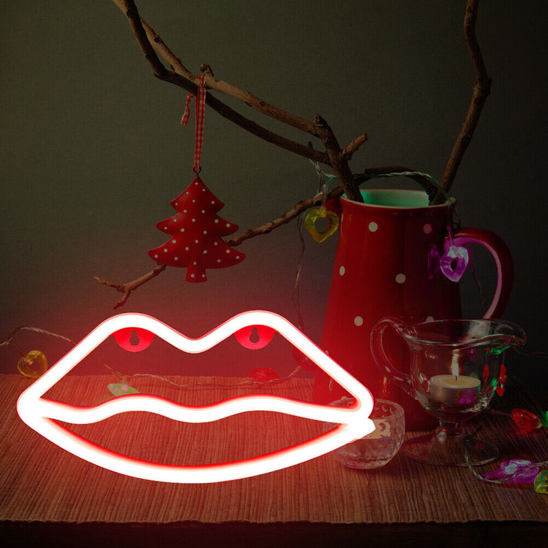 Lips Shaped Neon Lights Battery USB Dual Purpose Modeling Nightlight (Red) Newly