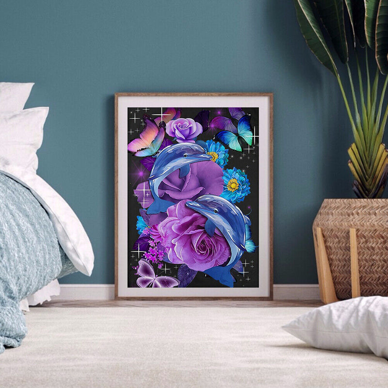 Oil Painting By Number Dolphin Flowers Digital Picture Home Wall Decor for Gift