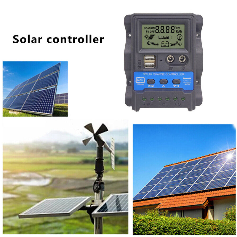 12V/24V PWM LCD Auto Solar Charger Controller w/ Light Time Control (30A) Newly