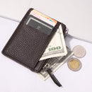 Women Retro Leather Coin Purse Litchi Pattern Men Card Holder (Dark Brown)