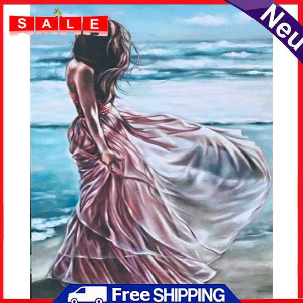 Beach Girl Back Oil Paint By Numbers DIY Handpainted on Canvas Wall Art Pictures