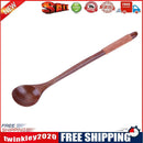 Long Handle Wooden Spoon Dessert Coffee Stirring Spoon(Brown)(Khaki thread)