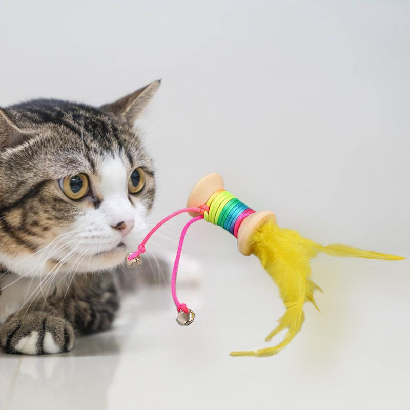 Cat Wooden Rolling Bell Color Feather Sounding Kitten Pet Palying Partner Random