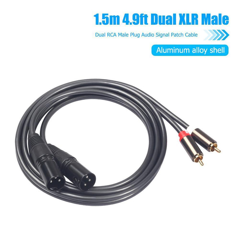 1.5m/4.9ft Dual XLR Male to Dual RCA Male Audio Microphone Cable Adapter Wire