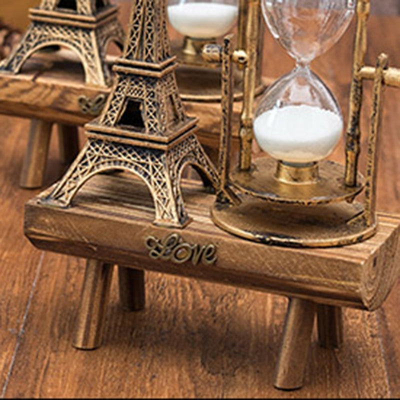 Wooden Desktop Eiffel Tower Sand Timer Brush Teeth Clock Hourglass Timer