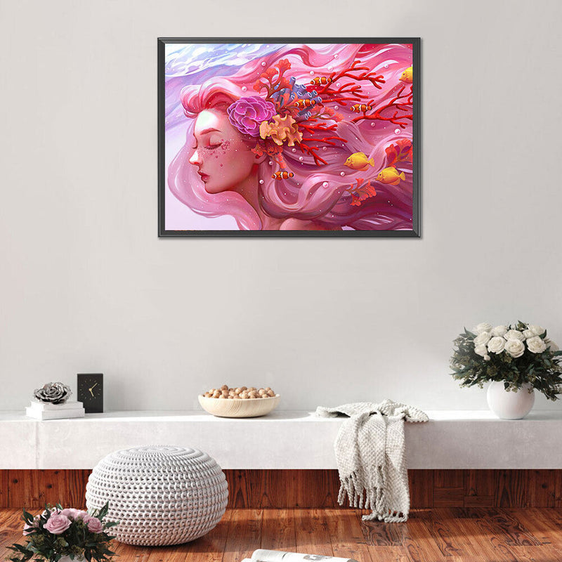 Coral Girl Oil Paint By Numbers Kits Canvas Picture Wall Art DIY Craft Gift