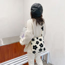Portable Flower Printed Shoulder Handbag Plush Messenger Bag Street Totes