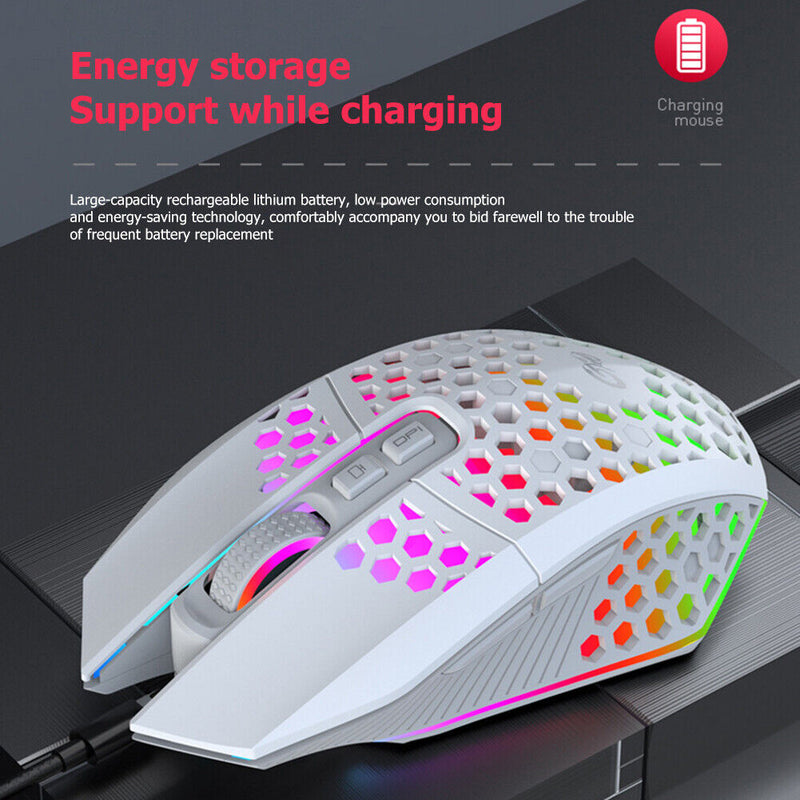 X801 8 Keys Honeycomb Wireless Mouse for PC Gamers 1600DPI RGB Rechargeable Mice