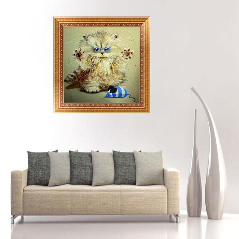 DIY 5D Round Diamond Rhinestone Cross Stitch Painting Home Decor Cute Cat