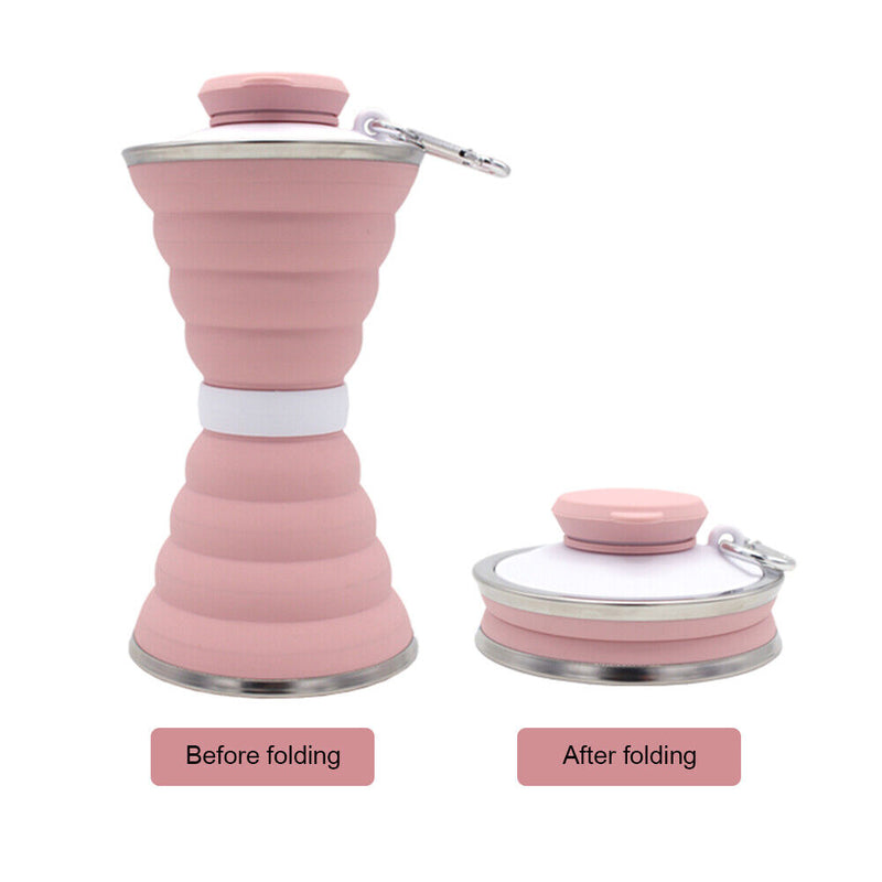 Sports 500mL Collapsible Soft Kettle Outdoor Silicone Water Bottle (Pink) Newly