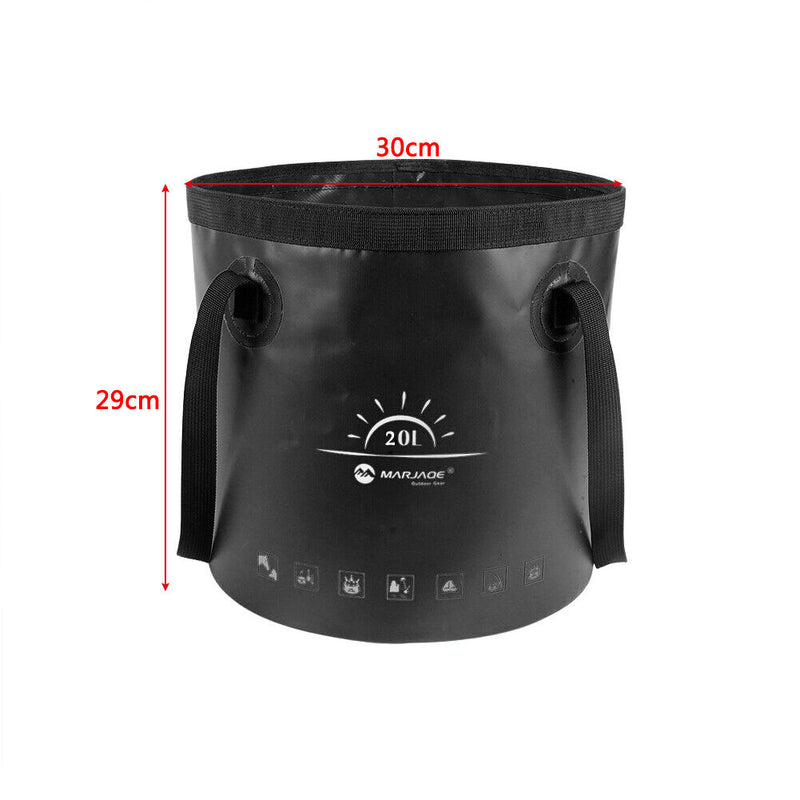 20L Folding Bucket Outdoor Camping Waterproof Water Storage Bags (Black)