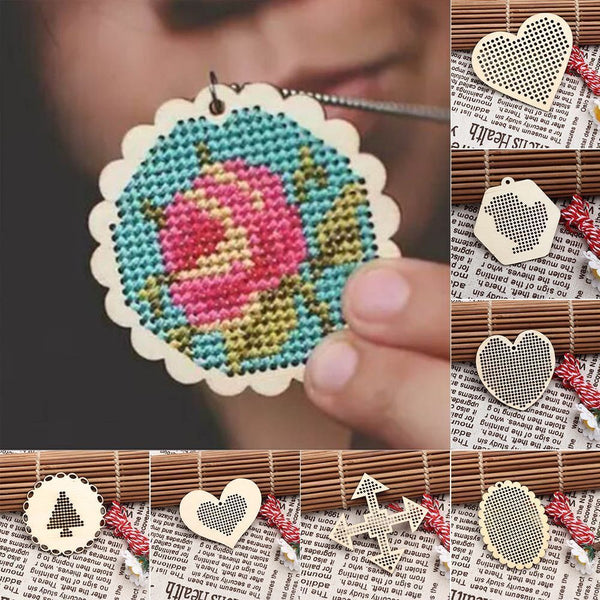 Wooden Crafts Sewing Jewelry Pendant Embroidery Key Ring Making Cross Stitch