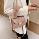 Elegant Women Messenger Bag Plush Handle Female PU Travel Shoulder Bag Clutches