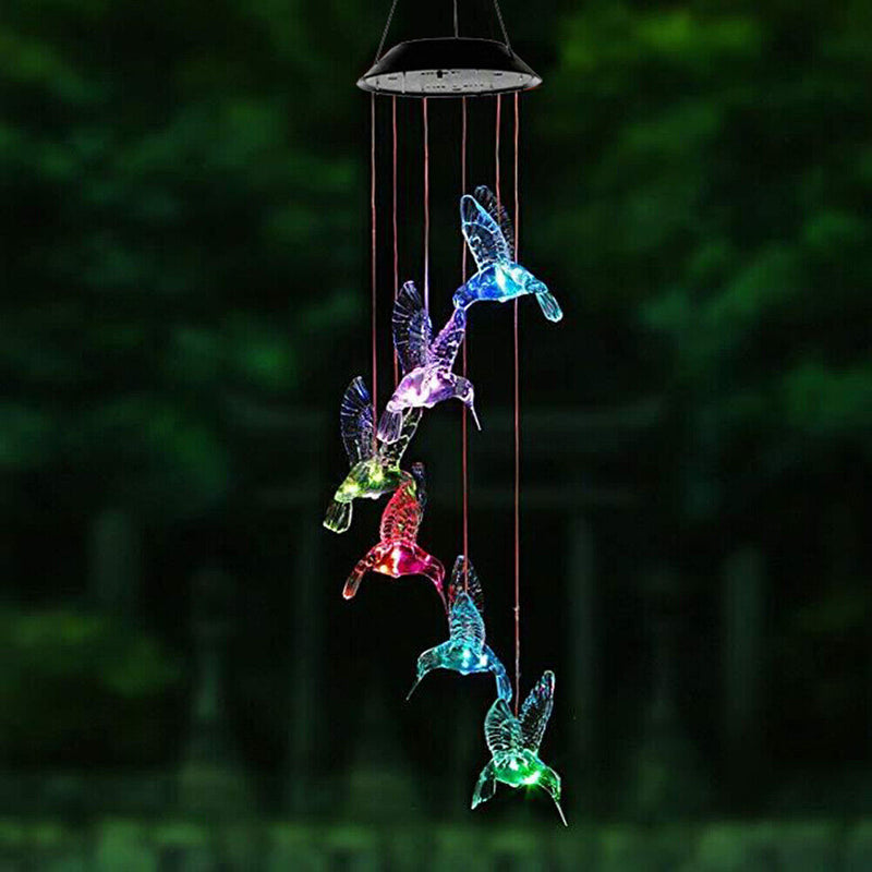 Solar LED Color Changing Wind Chime Lamps Hummingbird Pendant Lights (C) Newly