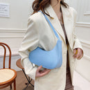 Women Solid Color Nylon Tote Bag Crescent Zipper Top-handle Bag (Blue)