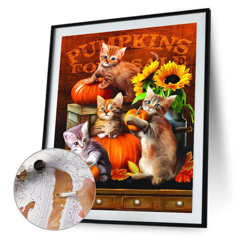 Oil Paint By Numbers Cat Frameless Picture Craft Kit Home Living Room Decoration