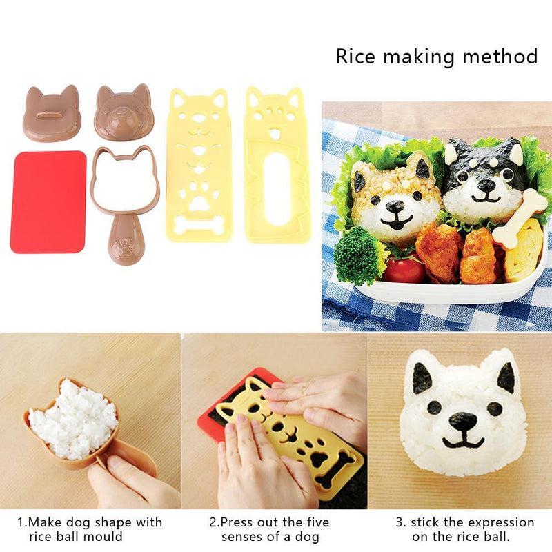 5pcs/Set Cute Dog Sushi Nori Rice Ball Mold Kitchen DIY Bento Press Maker
