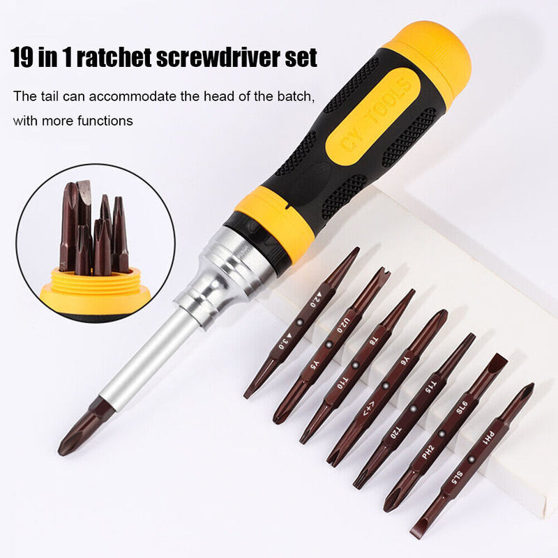 Durable 19 in 1 Two-Way Ratchet Screwdriver Anti Slip Handle Screw Driver