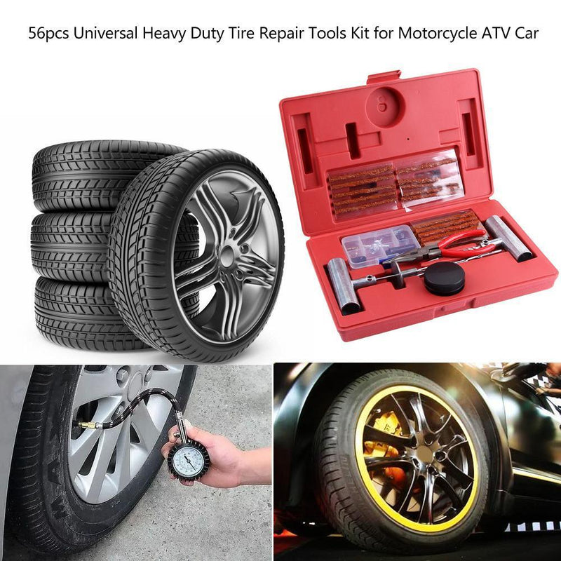 56pcs Universal Heavy Duty Tire Repair Tools Kit for Motorcycle ATV Car