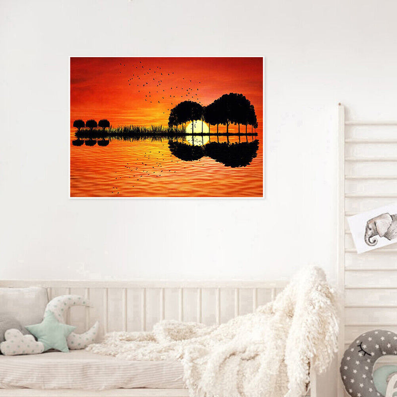 Canvas Painted Oil Paint By Numbers Guitar Scenery DIY Home Wall Art Decor